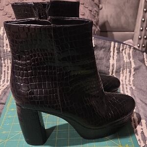 Mix No. 6 Black Croc-Embossed Ankle Booties
